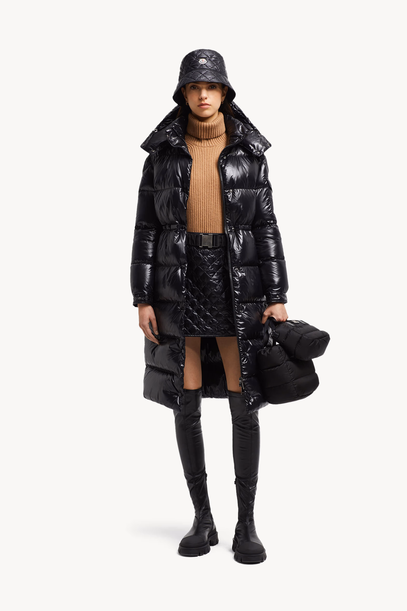 Cavettaz Hooded Long Down Jacket Women Black Moncler 0